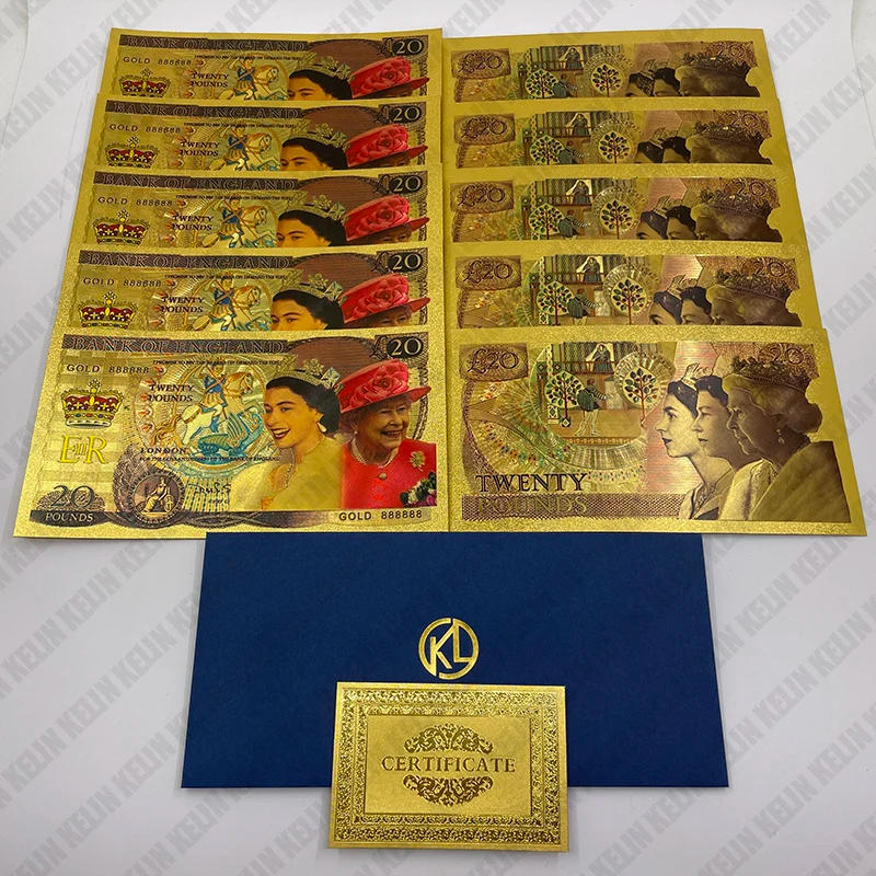 Description Picture 6 of itemBeautiful 5 Designs Queen Elizabeth II Gold Banknotes GBP UK Twenty Pound Souvenir Gifts England Queen Collectibles
