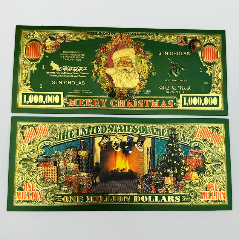 Description Picture 2 of item10PCS Merry Christmas Gold Banknotes Santa Claus One Million Dollars Bills Commemorative Bank Notes Christmas Home Decoration