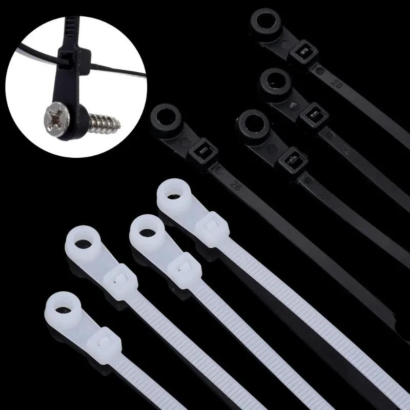 Description Picture 6 of item500/100PCS Nylon Cable Ties with Screw Mounting Hole Self Locking Loop Wraps Bundle Fixed Cables Zip Tie Wire Fastening Straps