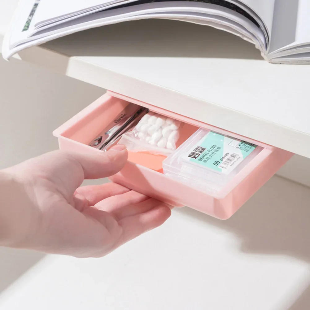 Description Picture 2 of item1Pc Storage Box Drawer Hidden Under Desk Drawer Storage Office Organizer Desk Self Adhesive Drawers PP Undertable Accessories