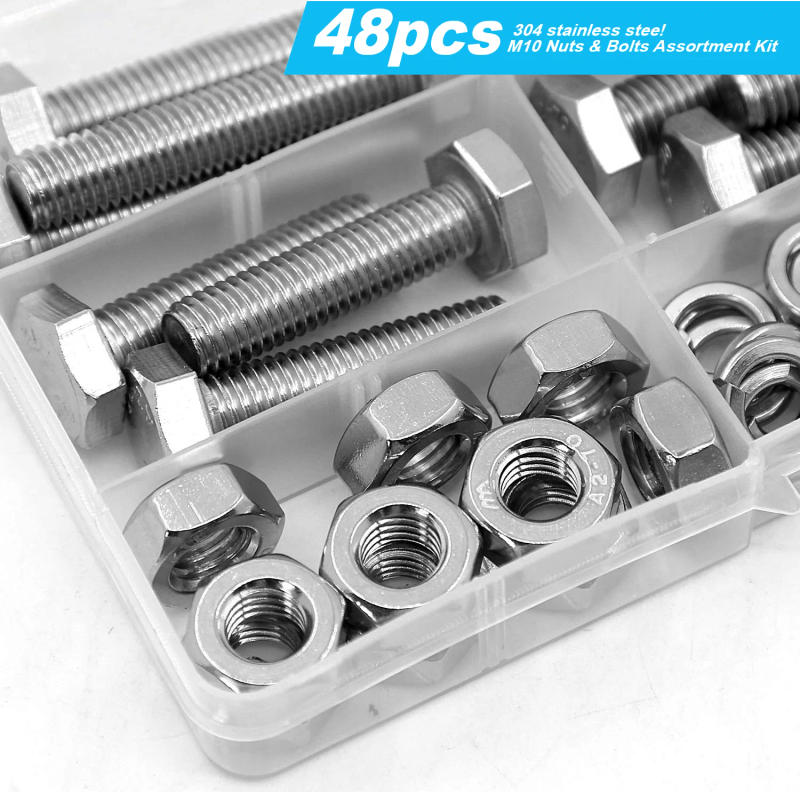Description Picture 6 of itemM10 stainless steel heavy-duty screw bolt and nut flat washer and lock washer combination kit, 304 stainless steel 18-8, full ma