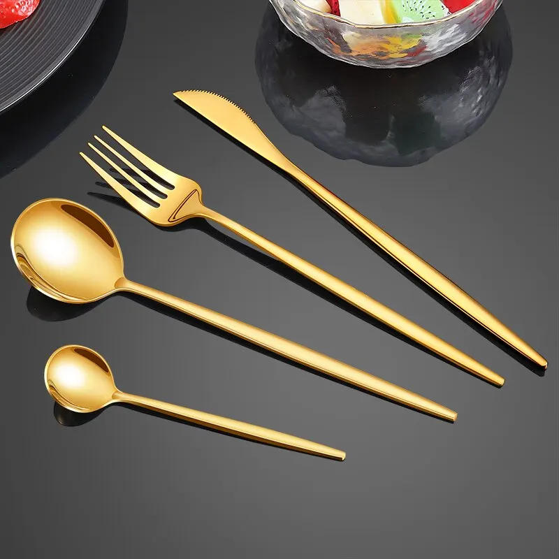 Description Picture 2 of item4Pcs Golden Cutlery Set Stainless Steel Knife Fork Spoon Tableware Flatware Set Festival Kitchen Dinnerware Gift