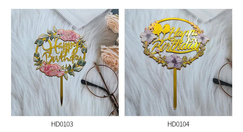 Description Picture 5 of item32 Style Acrylic Mirror Happy Birthday Cake Topper Flowers Butterfly Cake Decoration Home Birthday Party Decor Supplies