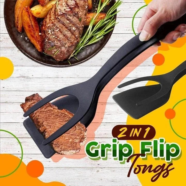 Description Picture 2 of item2 in 1 Multifunctional Non-Stick Food Clip Tongs Fried Egg Cooking Turner Pancake Spatula Pizza Barbecue Omelet Kitchen Clamp