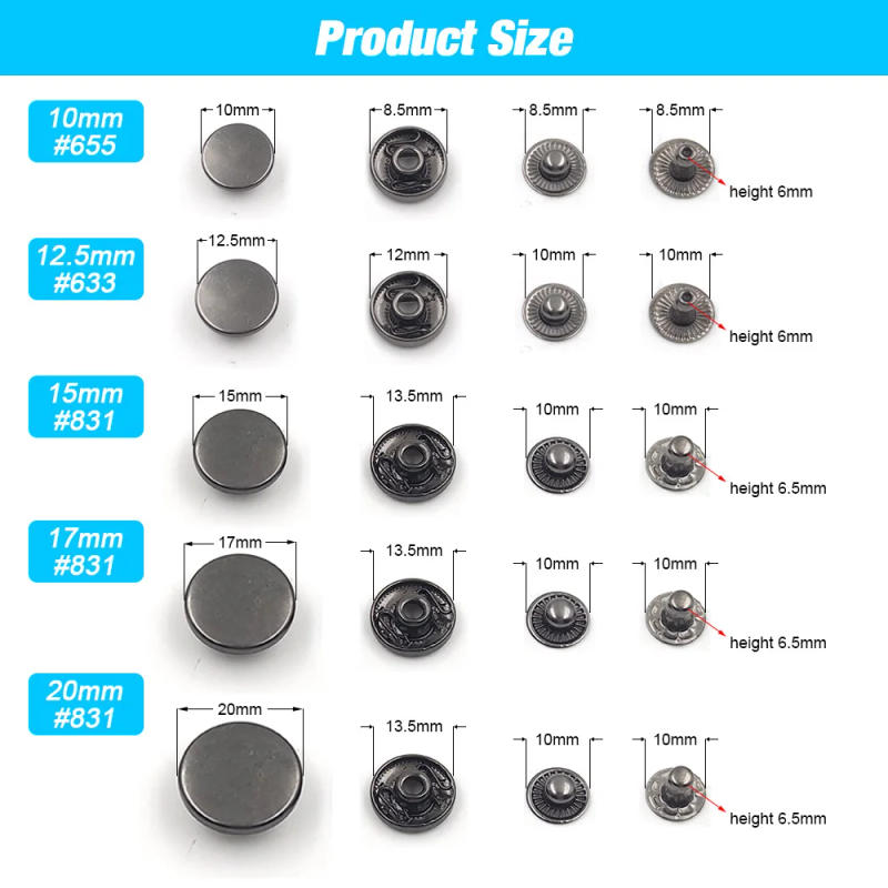 Description Picture 3 of item50set Snap Fasteners Metal Snaps Press Button Studs Optional Installation Tools Kit For Leathercraft Clothes Garment Bags Shoes