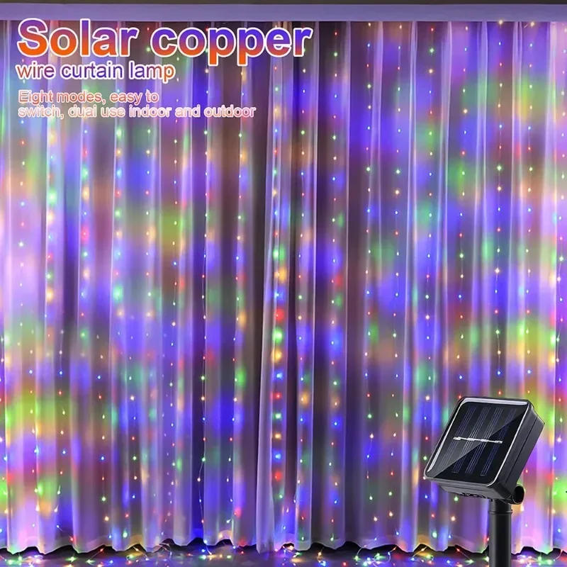 Description Picture 5 of item1pc Solar 3x3/3*2/3*1 LED Curtain Bedroom Lights Christmas Garland Fairy Light Festoon Wedding Home Bedroom Decoration Lighting