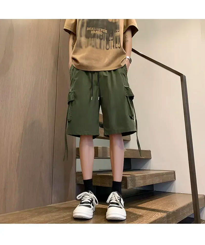 Description Picture 6 of item2024 Summer Cotton Shorts Men's Cargo Pants Loose Casual Knee Length Fashion Stretch Multi-pocket Sweatpants Male Beach Shorts