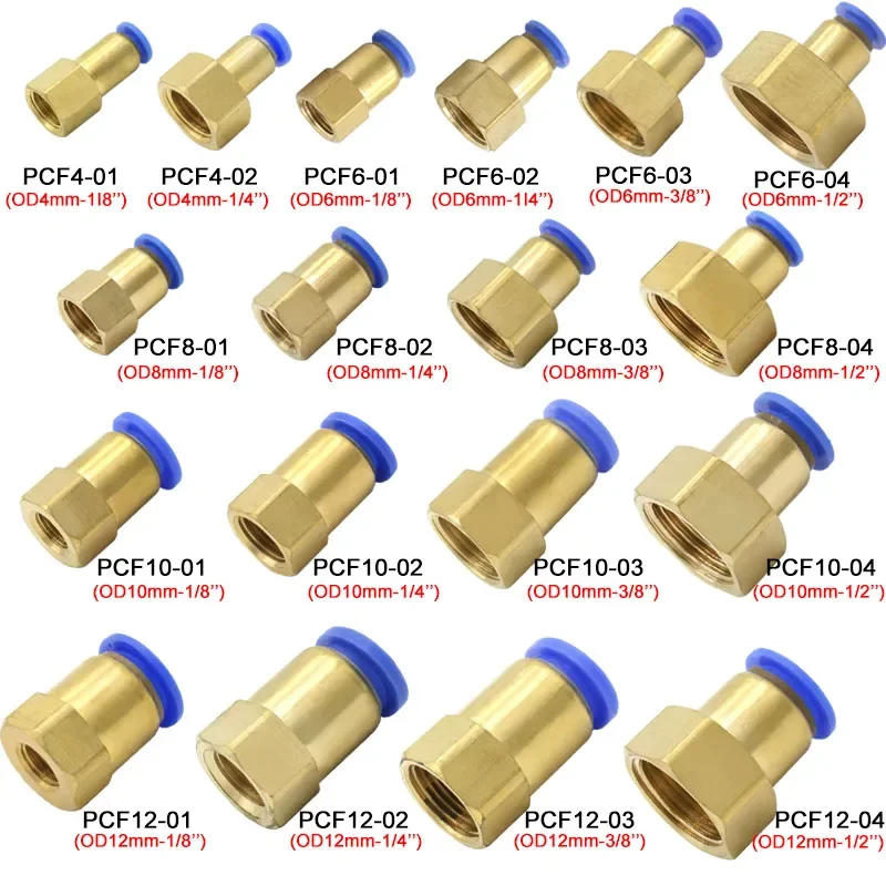 Description Picture 5 of item1PCS PCF Pneumatic Air Connector 4 6 8 10 12mm Hose Tube 1/8"  3/8" 1/2" 1/4" BSP Female Thread Brass Quick Pipe Joint Fitting