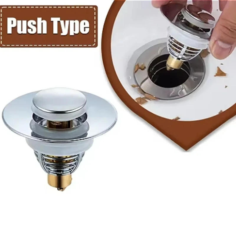 Description Picture 2 of itemUniversal Sink Drain Stopper Stainless Steel Pop-Up Bounce Core Basin Drain Filter Hair Catcher Strainer Stopper Bathroom Tool