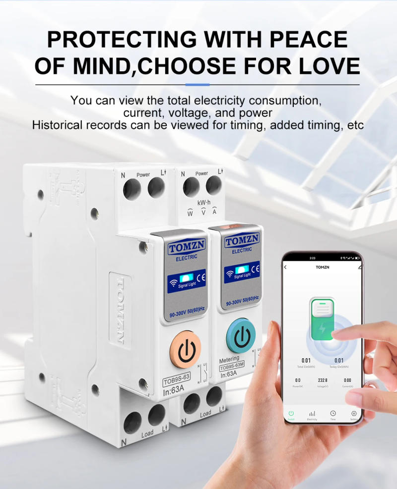 Description Picture 4 of itemTOMZN 63A WIFI Smart Switch Energy Meter Kwh Metering Monitoring Circuit Breaker Timer Relay MCB TUYA smartlife 1P+N