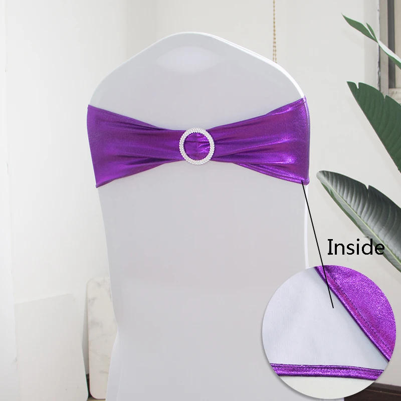 Description Picture 5 of item50pcs/Lot Metallic Gold Silver Chair Sashes Wedding Chair Decoration Spandex Chair Cover Band for Party Decor Birthday Sash