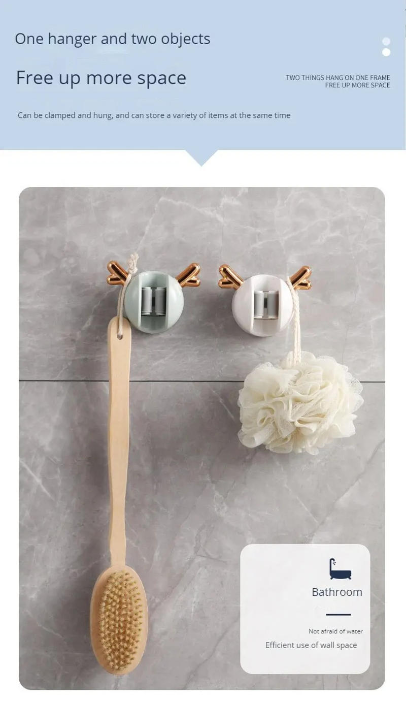 Description Picture 6 of itemMop Clip Wall-mounted Hole-free With Hooks Light Luxury Deer Household Multifunctional Mop Organiser