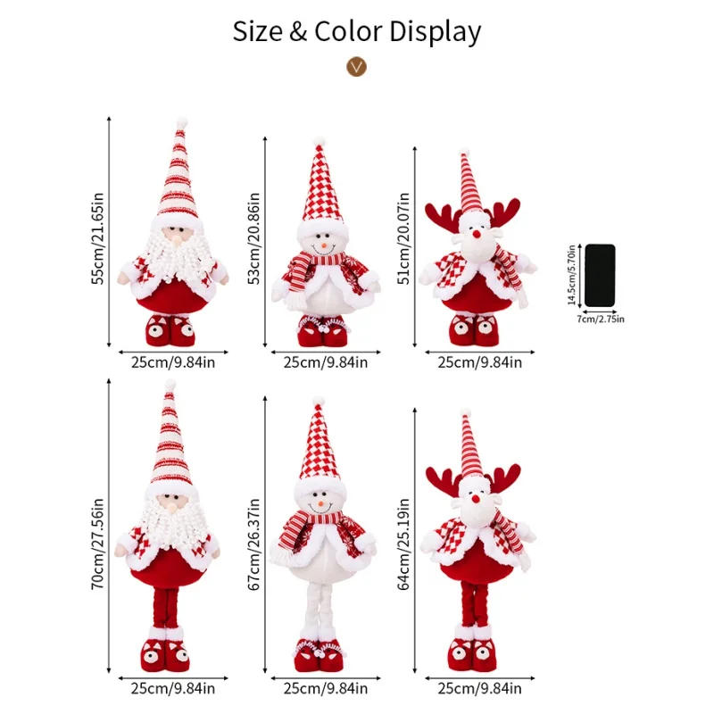 Description Picture 2 of item2024 Christmas Long Legs Gnome Decorations Santa Snowman Reindeer Design Telescopic Standing Ornaments Winter Xmas Party Decor