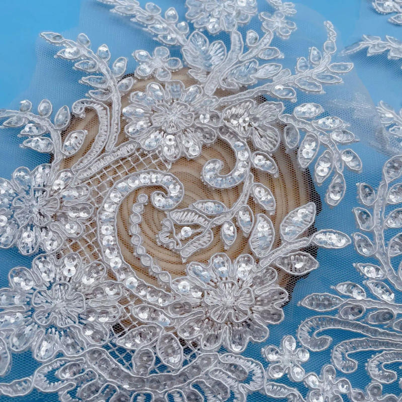Description Picture 4 of item1Yard/25cm Ivory Sequin Cording Fabric Flower Venise Venice Mesh Lace Trim Applique Sewing Craft for Wedding Dec.