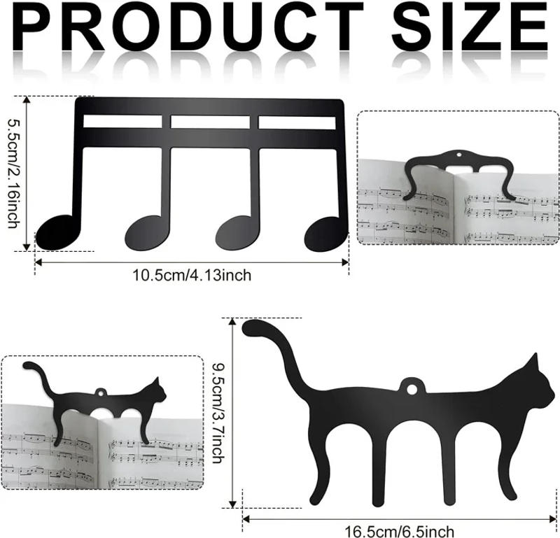 Description Picture 3 of itemMetal Music Book Clips Sheet Music Holder Chips for Sheet Stands Cute Cat Shaped Metal Music Bookmark for Piano Book Keyboard