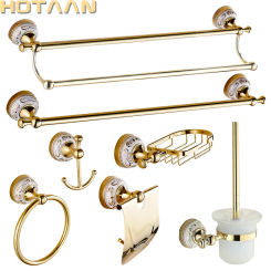 Luxury Towel Rack Wall Mounted Bathroom Accessories Set Ceramic Solid Stainless  Bath Hardware Sets Chrome Toilet Brush Holder