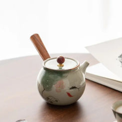 New Chinese Style Hand-painted Lotus Ceramic Teapot Kung Fu Tea Set Small Household Teapot Teapot with Handle