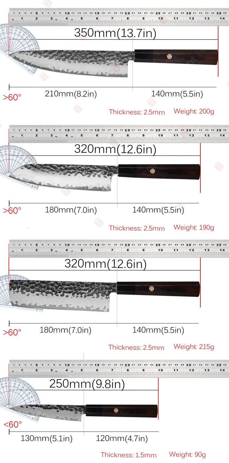 Description Picture 3 of itemStainless Steel Octagonal Handle Chef's Knife Japanese Cooking Sashimi Knife Meat Cutting Santoku Knife Set Sharp Kitchen Knives