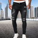 Distressed Streetwear Ripped Skinny Jeans Men Vintage Wash Solid Elastic Biker Holes Denim Pencil Pants Casual Slim Fit Joggers