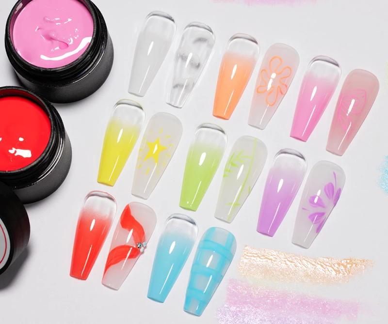 Description Picture 6 of itemBOZLIN 5ml Candy Ombre Puff Gel 8 Colors Spring Summer Pink Purple Paint Semi Permanent For Manicure Nail Art Gel Varnish