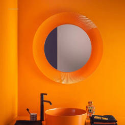 French Glass Bathroom Mirrors for Toilets Round Folds with Light Design Mirrors Fashionable Creative Commercial Mirror for Cafes