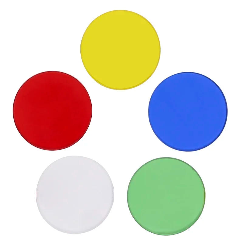Description Picture 2 of item5 Pieces Microscope Filters 32 35 42 45mm Diameter Biological Microscope Accessories Green Blue Yellow White Red Optical Glass
