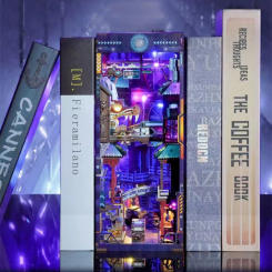 NEW Retro Wooden DIY Book Nook Shelf Insert Miniature Kits Cyber City Bookshelf Home Bookend Decoration For Adult Handmade Gifts