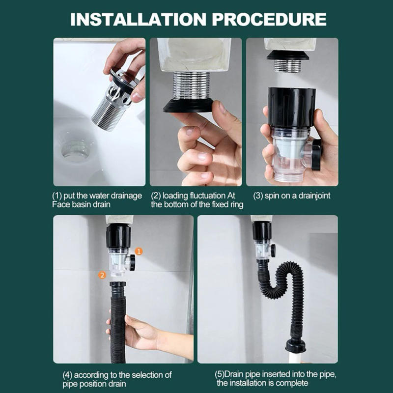 Description Picture 5 of itemSink Drain Pipe Set Retractable Deodorant Sewer Drainage Water Hose Wash Basin Drainer Bathroom Kitchen Drainage Accessories