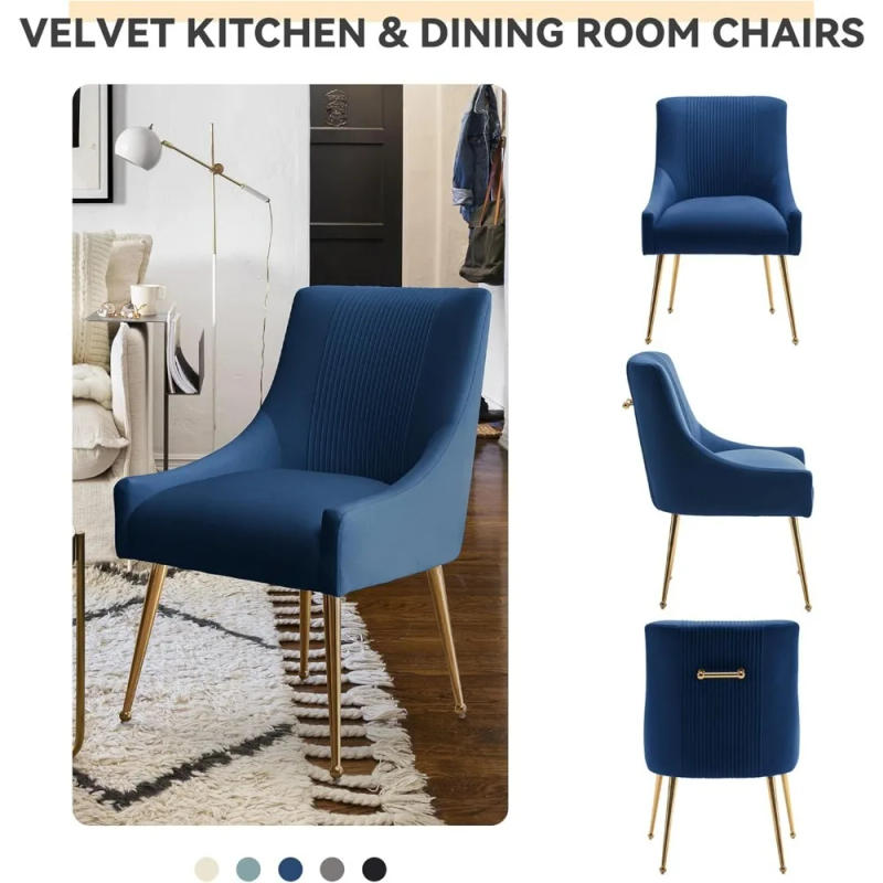 Description Picture 4 of itemDining Chairs,Living Room Chairs, Velvet Upholstered Dining Room Chairs Gold Legs,Tufted Accent Chair Set of 6 Reception Room