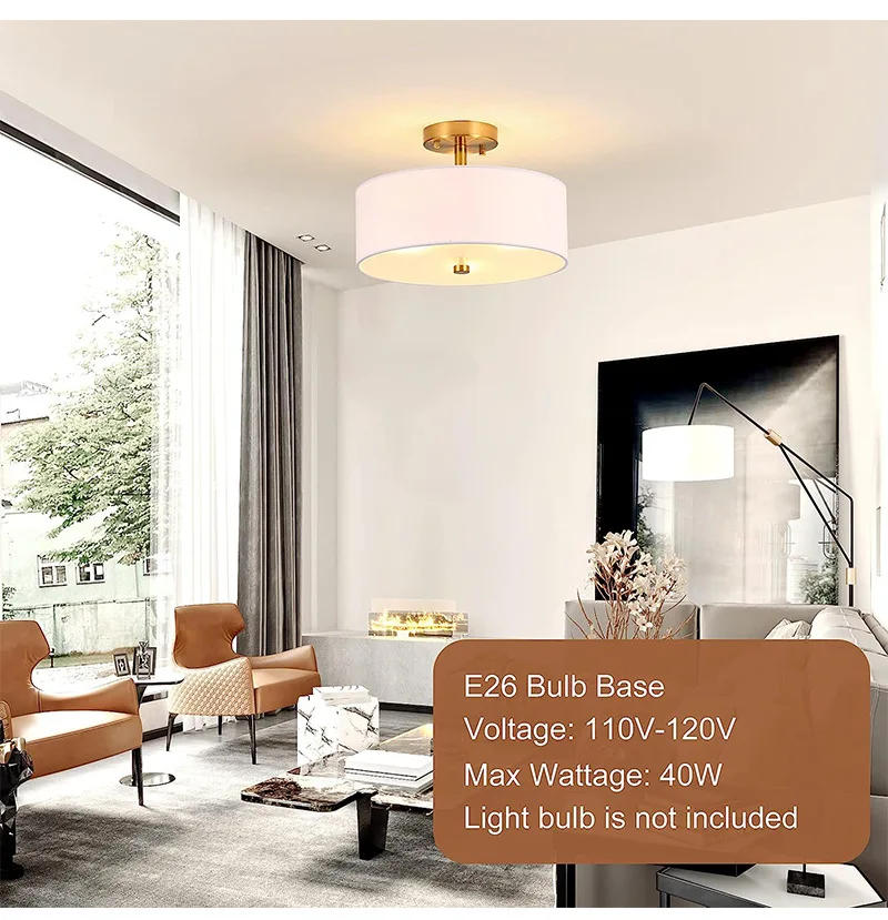 Description Picture 6 of itemAmerican Style Fabric Lampshade Ceiling Light Simple White Fabric Circular Porch Living Bedroom Dining Room Chandelier Ceiling