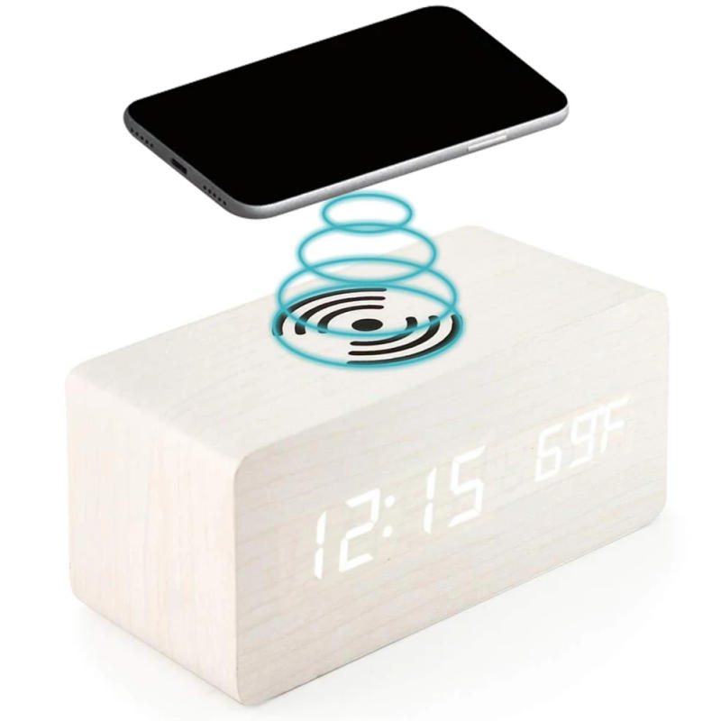 Description Picture 4 of itemWooden Digital Alarm Clock Wireless Charging 24/12 Hour Setting LED Large Screen Display Table clock Snooze for Home Bedroom