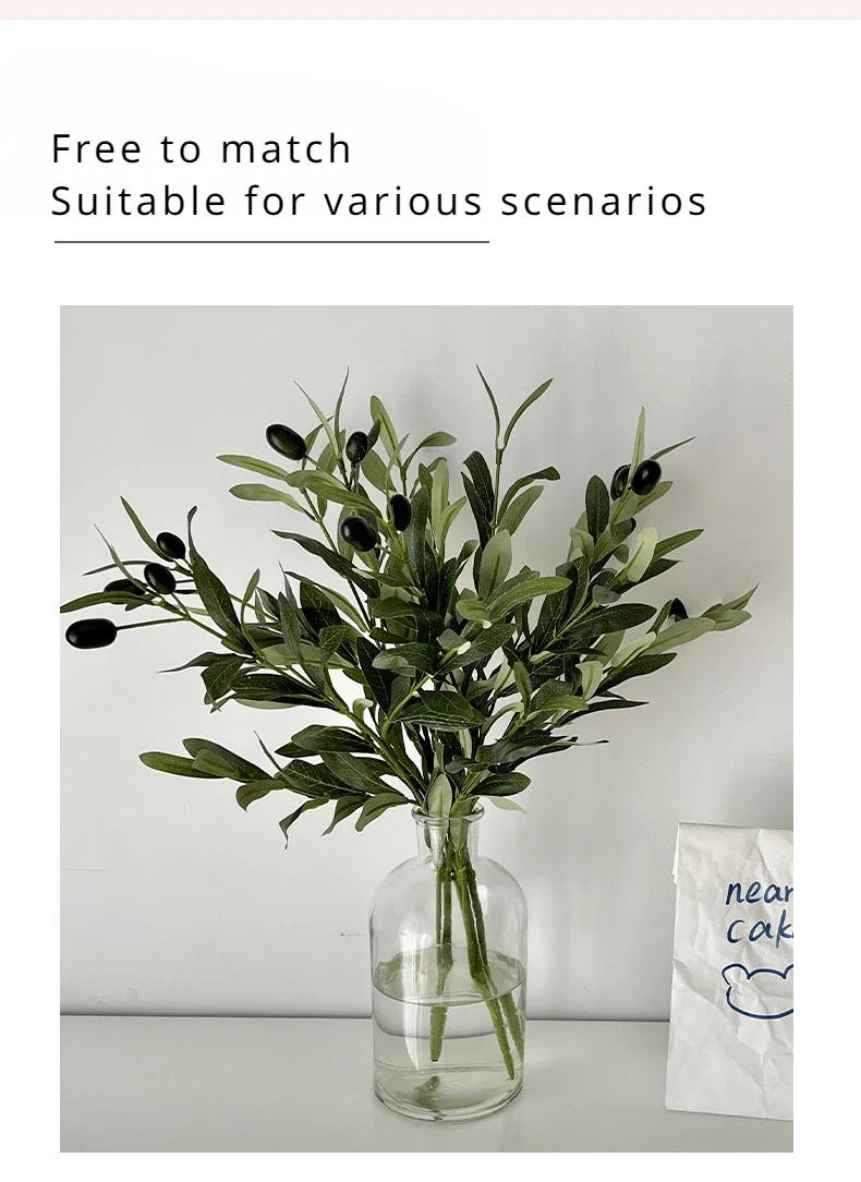 Description Picture 3 of item4 fork Artificial Olive Leaf Home Decoration Olive Branch Artificial Green Plant Flower Arrangement Photography Prop