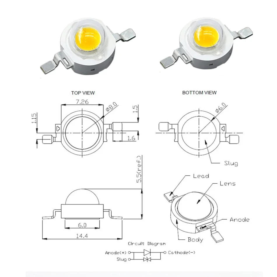 Description Picture 3 of item10-1000Pcs LED COB Lamp Chip 1W 3W 3.2-3.6V Input 100-220LM Mini LED Bulb Diode SMD For DIY LED Floodlight Spotlight Downlight
