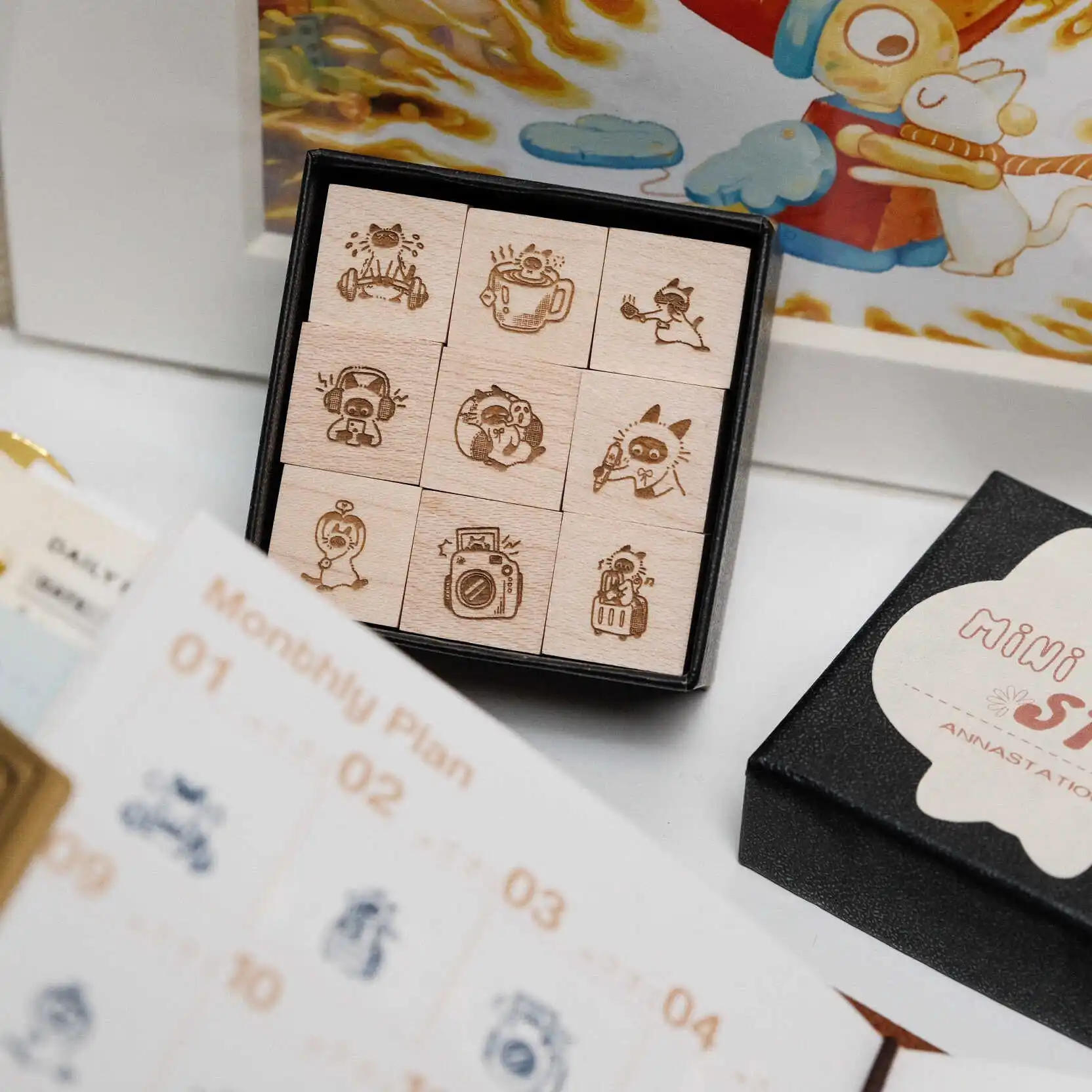 Description Picture 3 of itemMini Lovely Cat And Panda Happy Daiy Life Wooden Rubber Stamp Set DIY Scrapbooking Photo Album Card Making Wood Seal