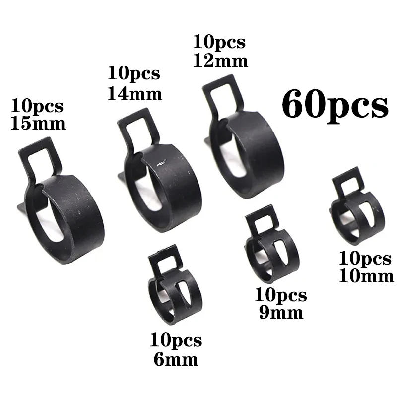 Description Picture 2 of item60Pcs/set 6-15mm Bagged Q673B Vacuum Spring Fuel Clip Oil Water Hose Pipe Tube Clamp Black Assortment Kit