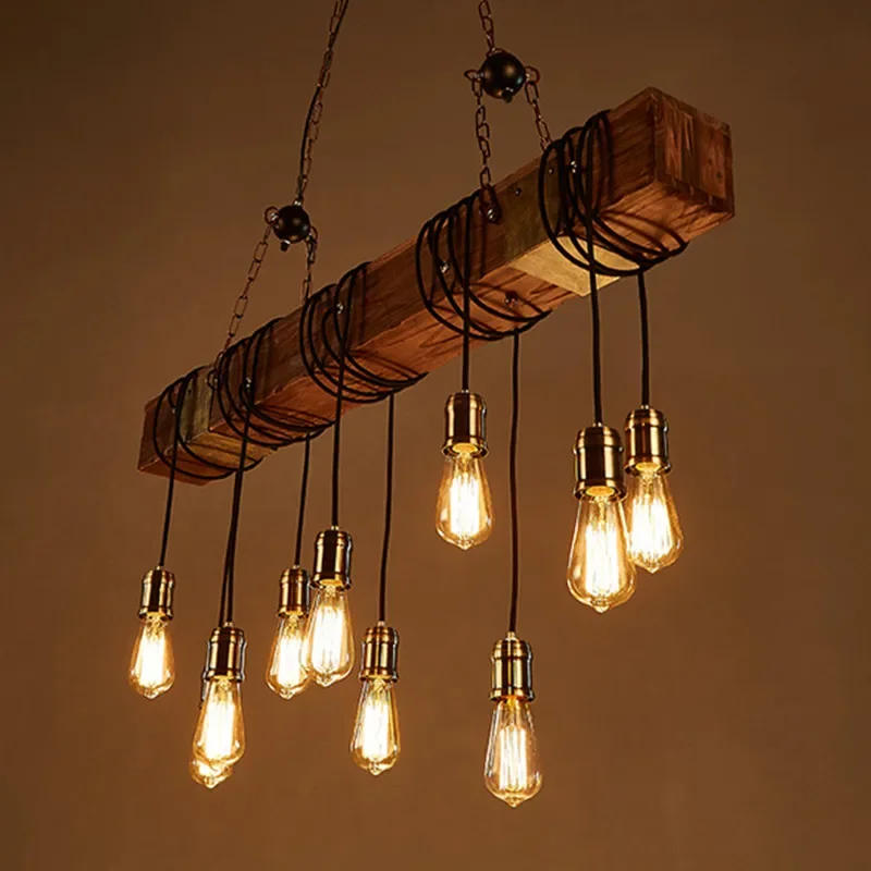 Description Picture 4 of itemCreative Retro Wood E27 LED Ceiling Antique Industrial Chandelier Lighting LOFT Bar Luminaire Vintage Pendant Lights Lustre