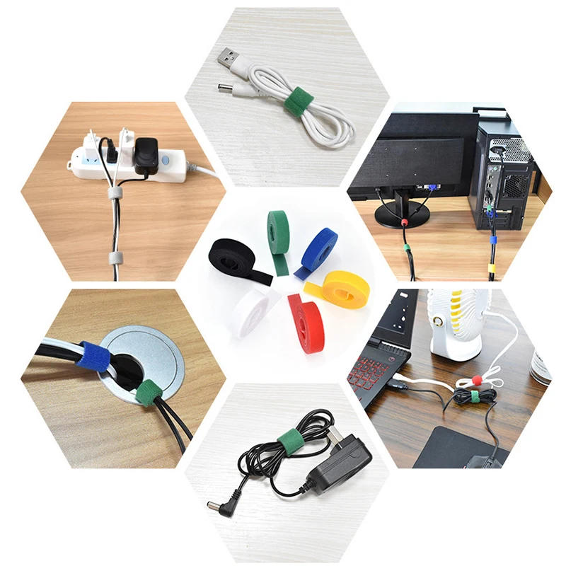 Description Picture 5 of item1-100 Roll Reusable Fastening Tape Cable Ties Multi-Purpose Cord Organizer Computer  TV Wire Storage Data Cable Management Tie