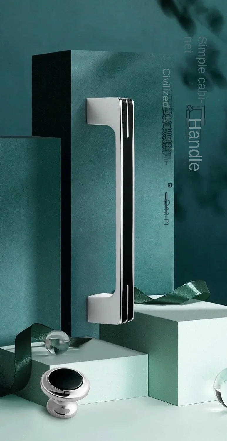 Description Picture 2 of itemScrew Spacing, Polished Chrome Cabinet Handles,Long Size Drawer Pulls Modern Cabinet Hardware Cabinet Knob Black Silver