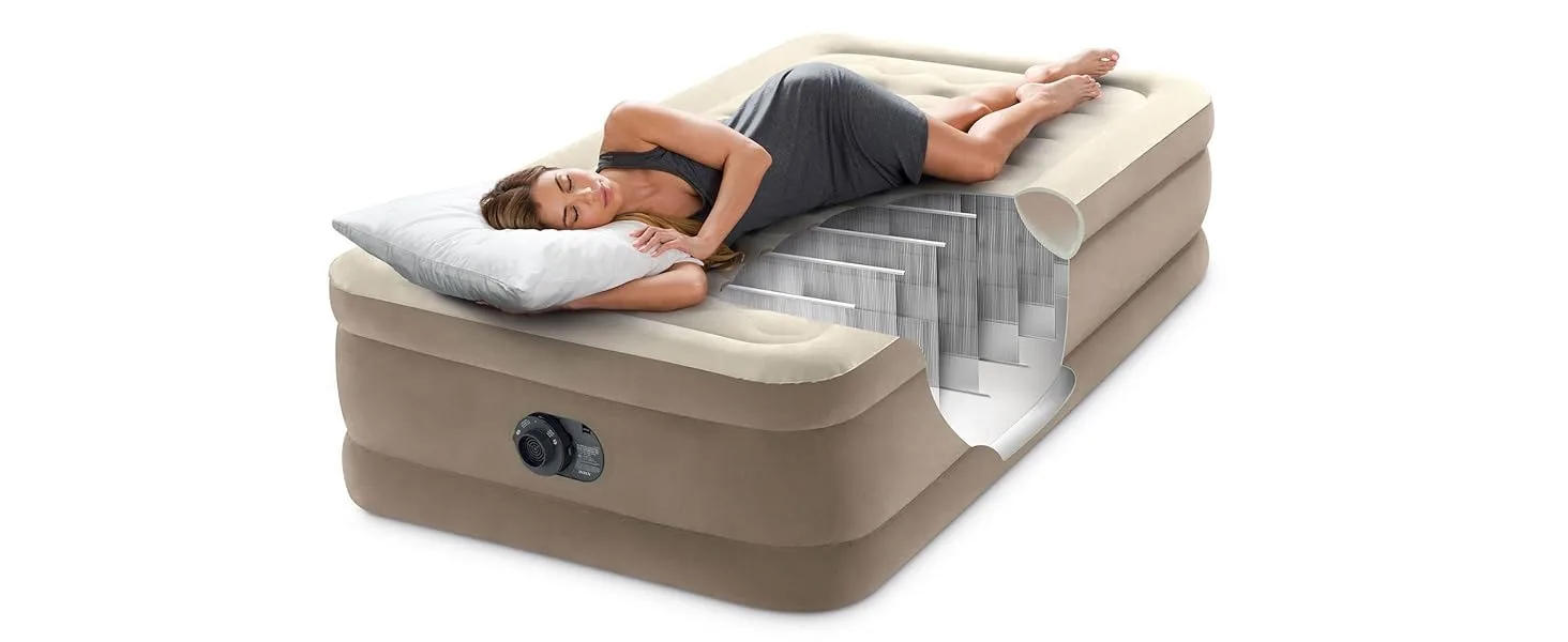 Description Picture 5 of item64425ED Dura-Beam Deluxe Ultra Plush Air Mattress: Fiber-Tech – Twin Size – Built-in Electric Pump – 18in Bed Height