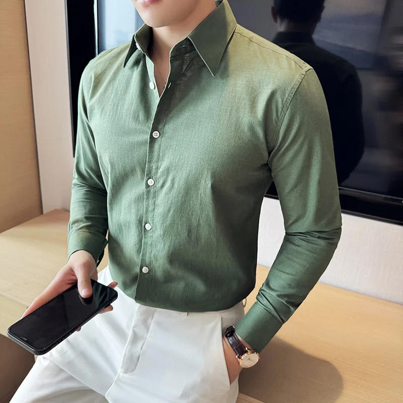 Description Picture 5 of itemCotton Linen Casual Shirts For Men Korean Luxury Long Sleeve Mens Slim Fit Business Clothing Solid Turn Down Collar Dress Tops
