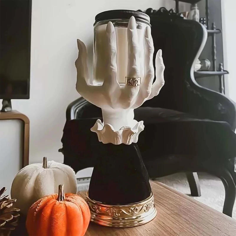 Description Picture 3 of itemHalloween Resin Witch Hand Candlestick Creative Ghost Hand Haunted House Decoration Palm Candle Holder Art Crafts Ornaments