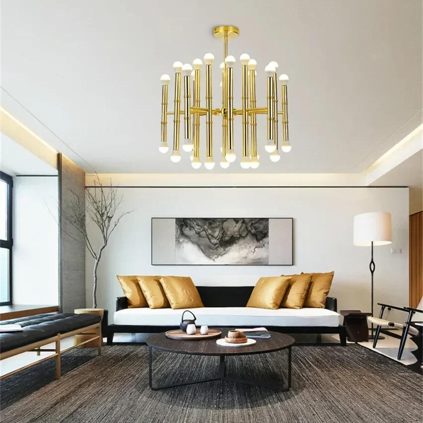 Description Picture 5 of itemPost-modern gold tube chandelier 18/30 heads iron led hanging lamps for living room dining room bedroom home interior lighting