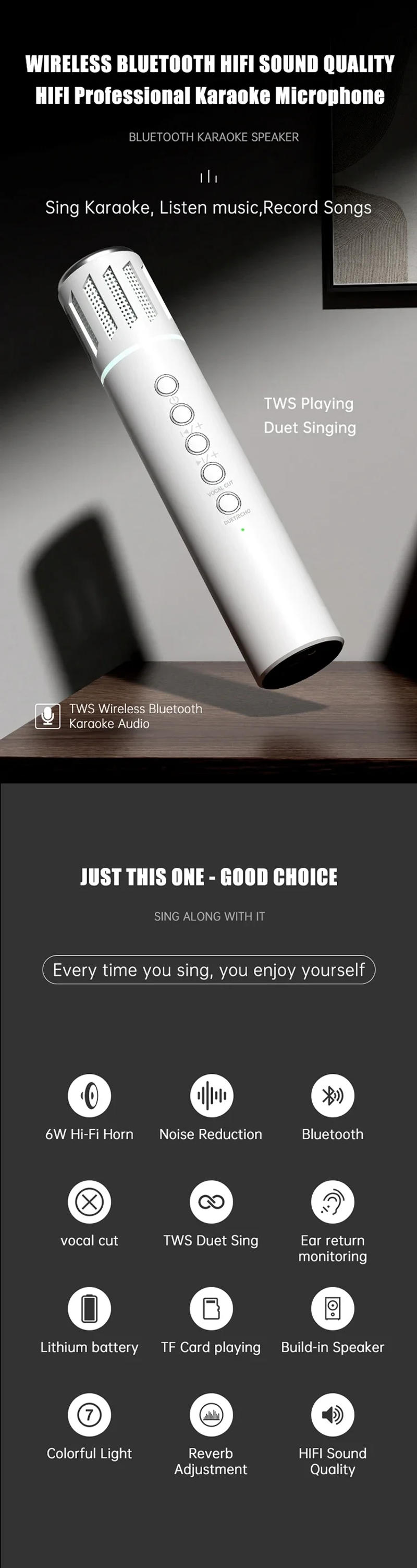 Description Picture 2 of item2 in 1 Karaoke Wireless Microphone Handheld Singing Mic With Bluetooth Speakers Portable Condenser for Phone Car Support TF Card