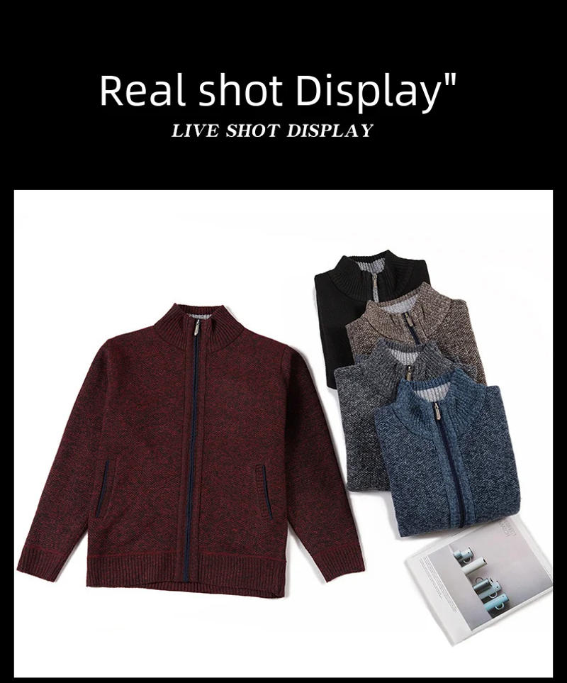 Description Picture 6 of itemAutumn/winter Knit Fleece-lined Thickened Cardigan Sweater For Middle-aged Elderly Men Medium-length Casual Pullovers