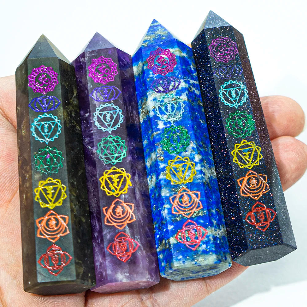 Description Picture 4 of item7-8cm Natural Stone Crystal Witchcraft Point Wand Chakras Energy Mineral Healing Crystal Chakras Stones Craft Room Decor