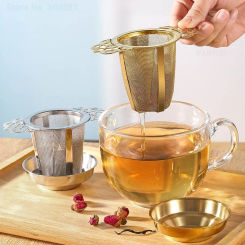 Double-layer Lace Tea Strainer Set with Tray Stainless Steel Filter Mesh Sieve Tea Drain Useful Infusers Kitchen Tools Teaware