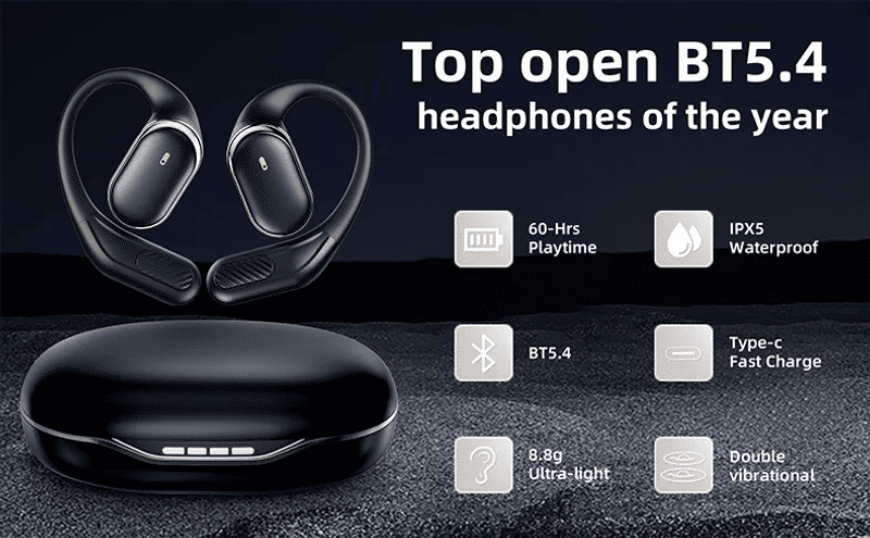 Description Picture 2 of itemOpen-Ear Headphones with Stable Comfort & Hi-Res Sound Pure Bass Boost Bluetooth 5.4 Earbuds OWS Wireless Headphones for Sports
