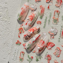 1pcs 5D Embossed Chinese Kawaii Bamboo Fan Nail Art Stickers Cartoon Panda Nail Self-Adhesive Decorations Decals DIY Accessories