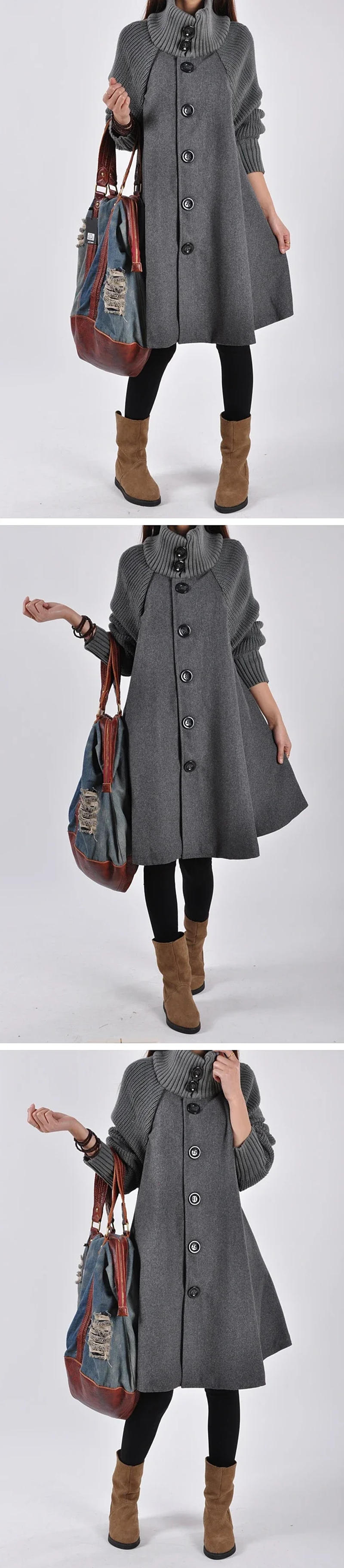 Description Picture 5 of itemWinter New Korean Style plus Size Women's Mid-Length Loose Woolen Coat Cloak Windbreaker Outerwear Thickened Female Jacket