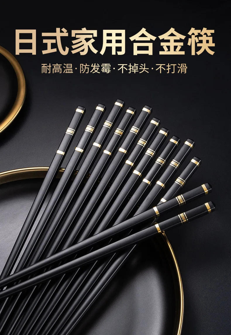 Description Picture 2 of item5 Pairs Chinese Japanese Chopsticks Sushi Sticks Korean Chopsticks Reusable Alloy Chop Sticks Kitchen Tableware Tool Accessories